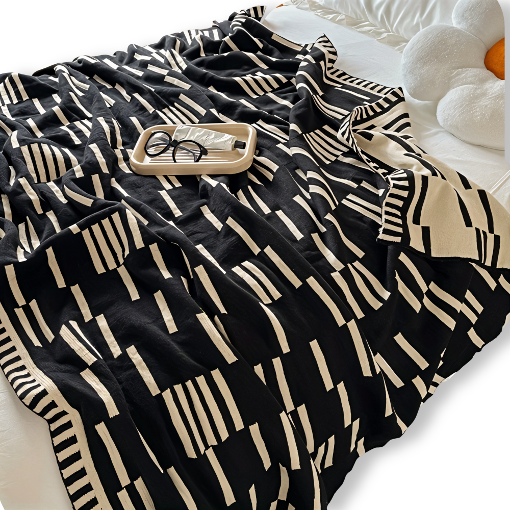 Neutral Dash Plaid - Schwarz Beige Acryl Fleece Blanket - Strick Bett Throw