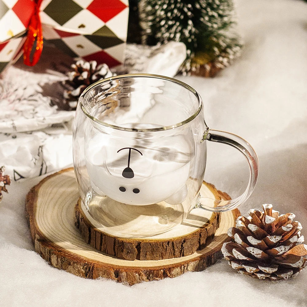 Niedliche Doppelwandige Kaffeetasse - Borosilikatglas mit Bärenmotiv für Eiskaffee und Milchtee 2