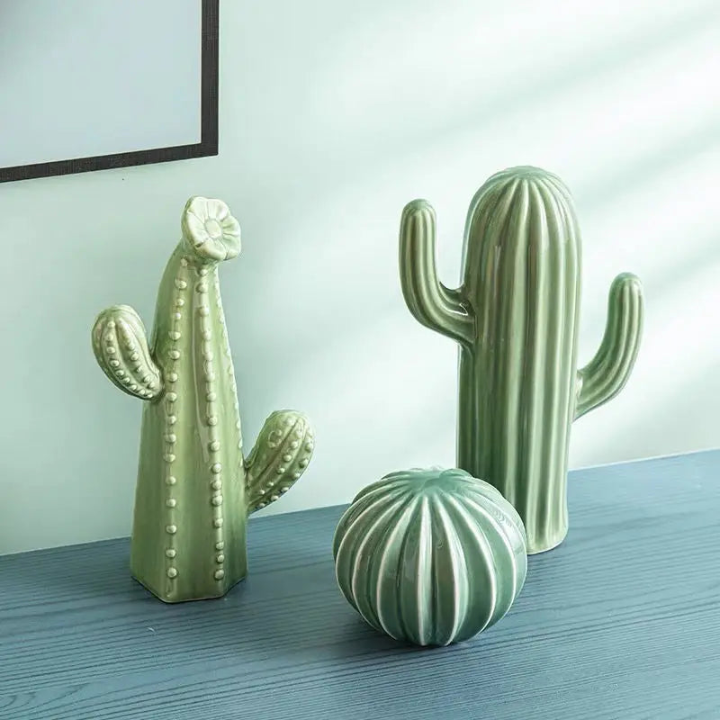 Nordic Handcrafted Ceramic Cactus Ornaments - Green Minimalist Decor for Living Room 6