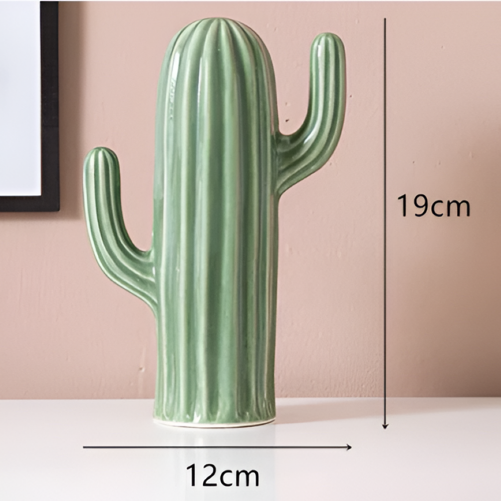 Nordische Kaktus Deko-Figur aus Keramik – Handgefertigte Skulptur in Grün für Wohnzimmer & Büro