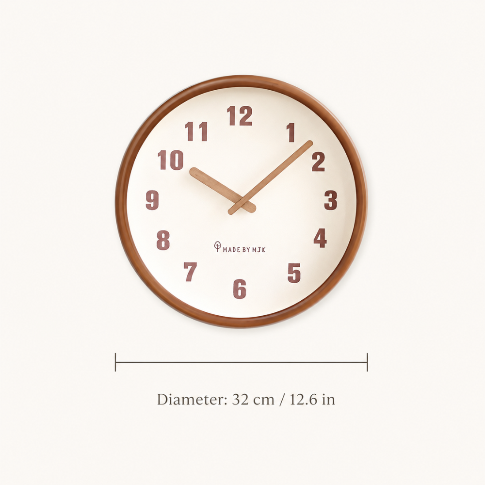 Nordische Wanduhr 30 cm – Leise Runde Holzoptik Uhr für Wohnzimmer, Schlafzimmer & Büro