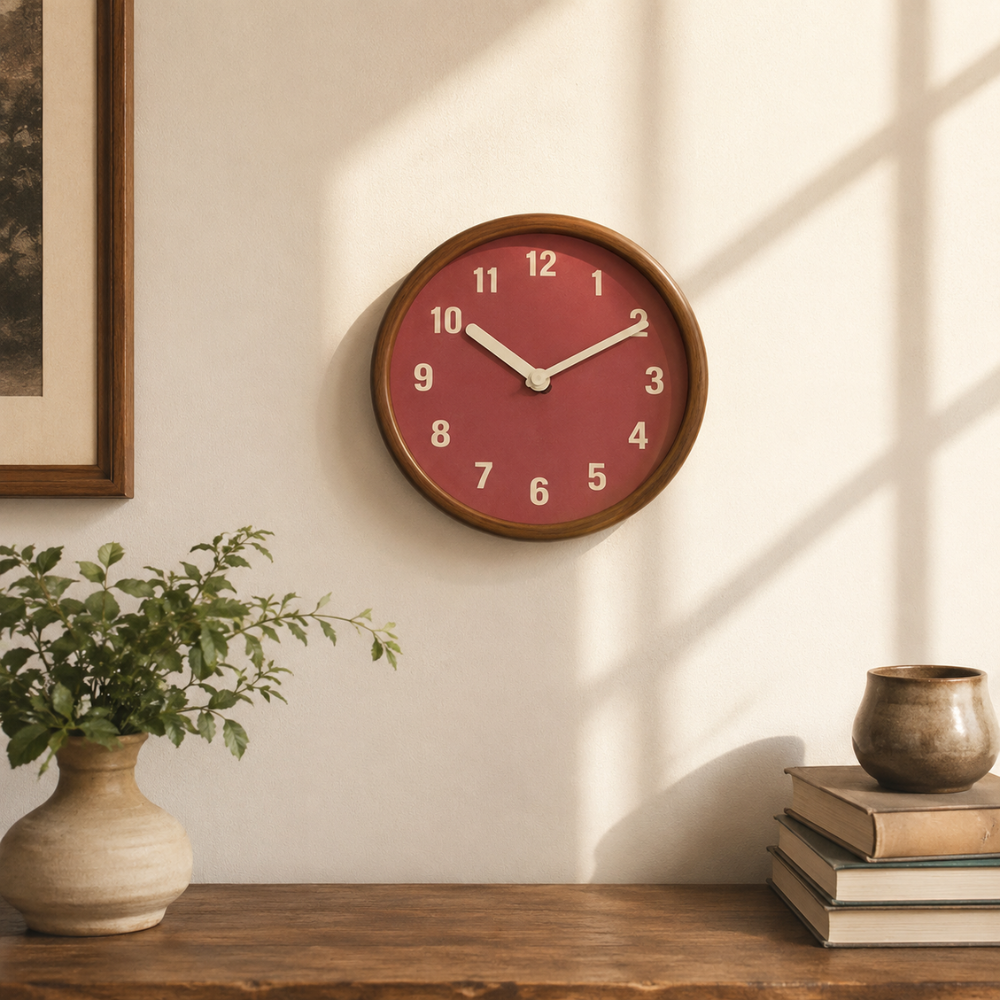 Nordische Wanduhr 30 cm – Leise Runde Holzoptik Uhr für Wohnzimmer, Schlafzimmer & Büro
