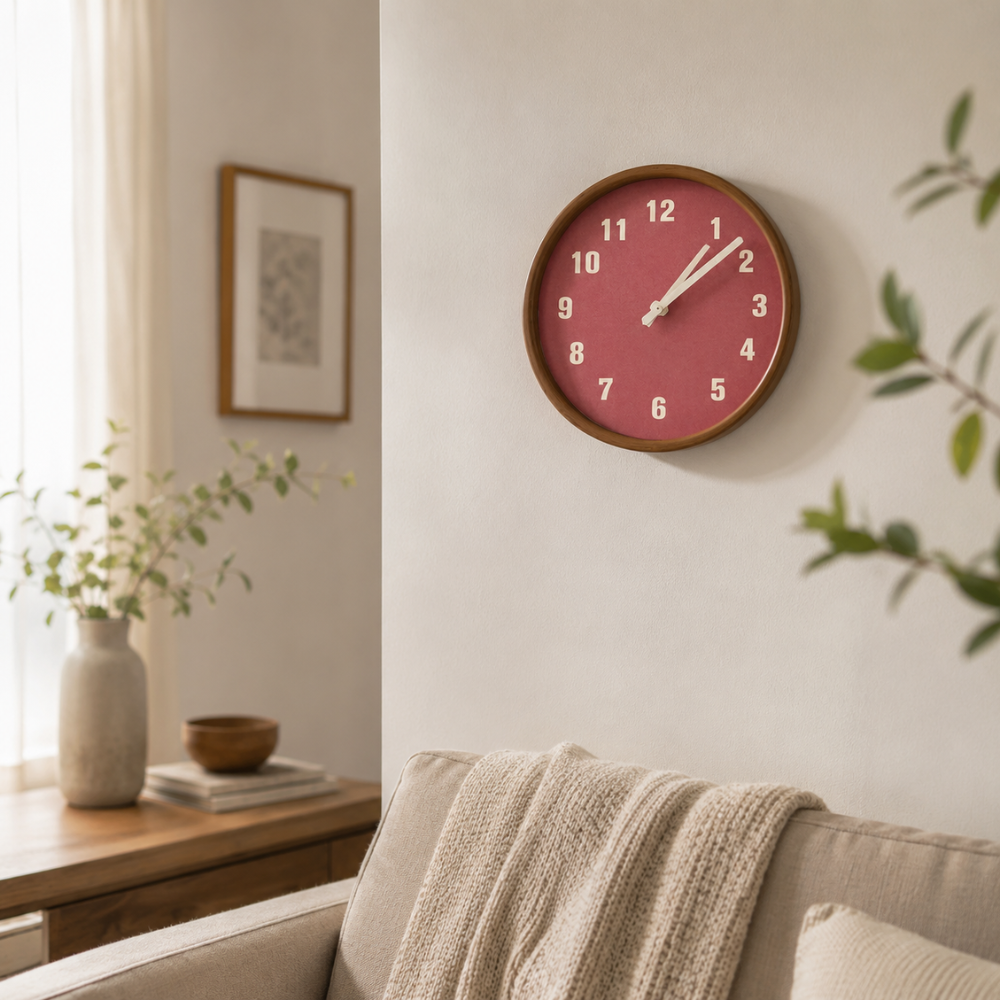 Nordische Wanduhr 30 cm – Leise Runde Holzoptik Uhr für Wohnzimmer, Schlafzimmer & Büro