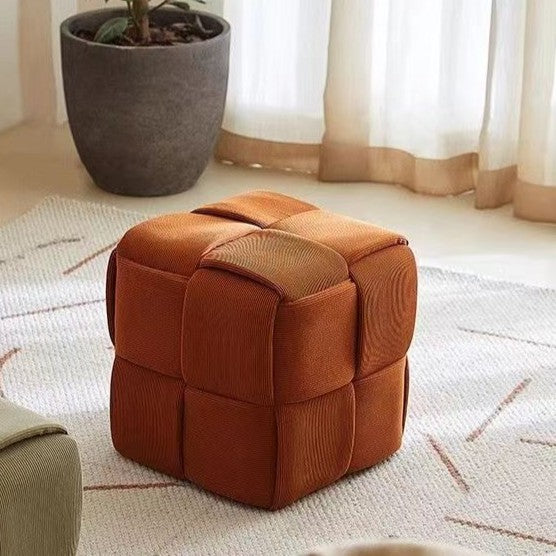 Nordic Contemporary Pouf Hocker - Soft Cord Upholstery White for Living Room & Bedroom Decor 10