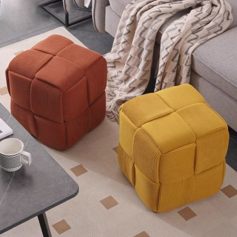 Nordic Contemporary Pouf Hocker - Soft Cord Upholstery White for Living Room & Bedroom Decor 3