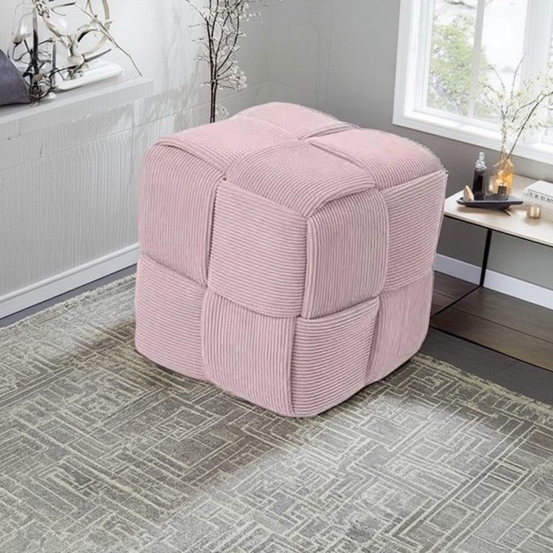 Nordic Contemporary Pouf Hocker - Soft Cord Upholstery White for Living Room & Bedroom Decor 9