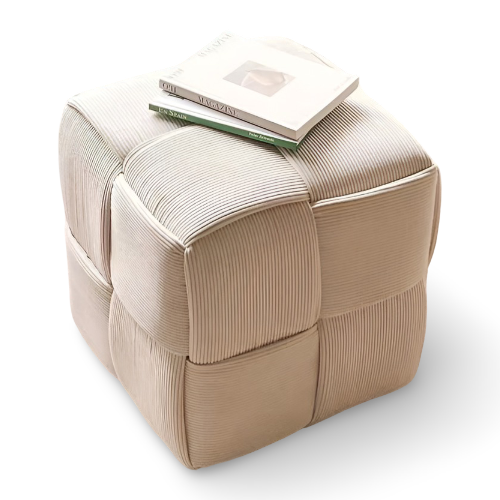 Nordischer Moderner Pouf Hocker - Weiche Cord-Polsterung Weiß für Wohn- & Schlafzimmer Deko