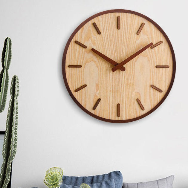 Wandklok Holzoptik Rund – Minimalistische Wanduhr im Walnuss Design für Wohnzimmer, Küche & Büro