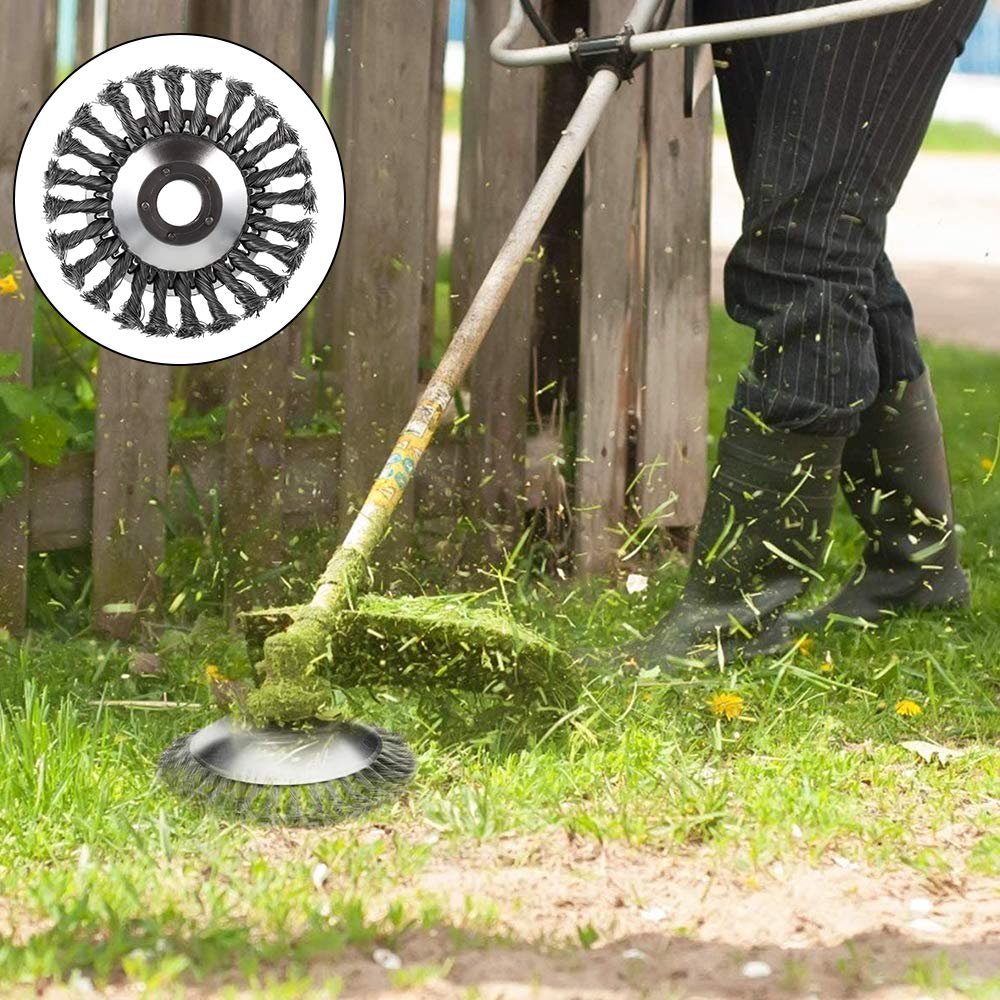 20 cm Stahl-Drahtbürstenkopf für Rasentrimmer | Metall-Trimmeraufsatz zur Entfernung von Unkraut, Moos und Rost