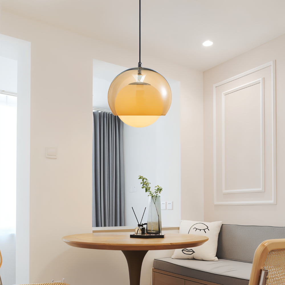 OrangeOrb Pendelleuchte - Retro Bauhaus Glas Hängelampe - Doppelschichtige Lampe
