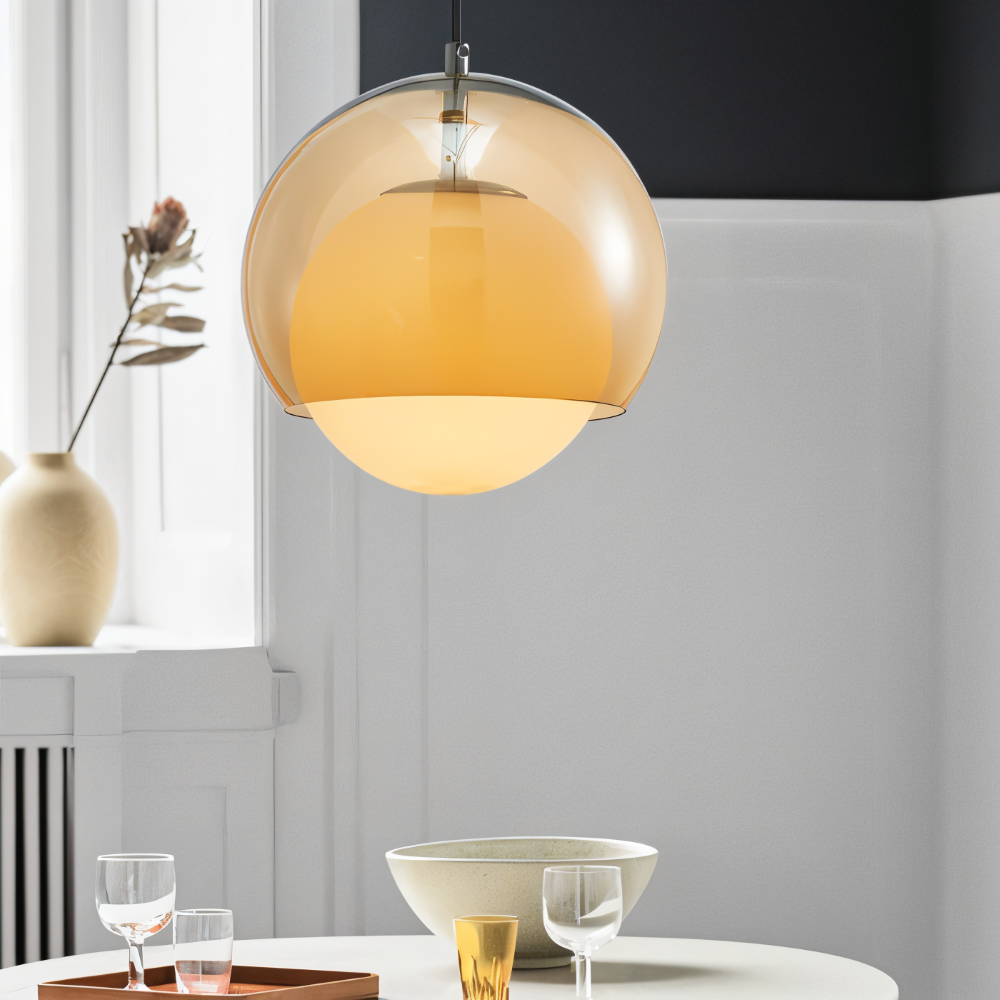 OrangeOrb Pendelleuchte - Retro Bauhaus Glas Hängelampe - Doppelschichtige Lampe