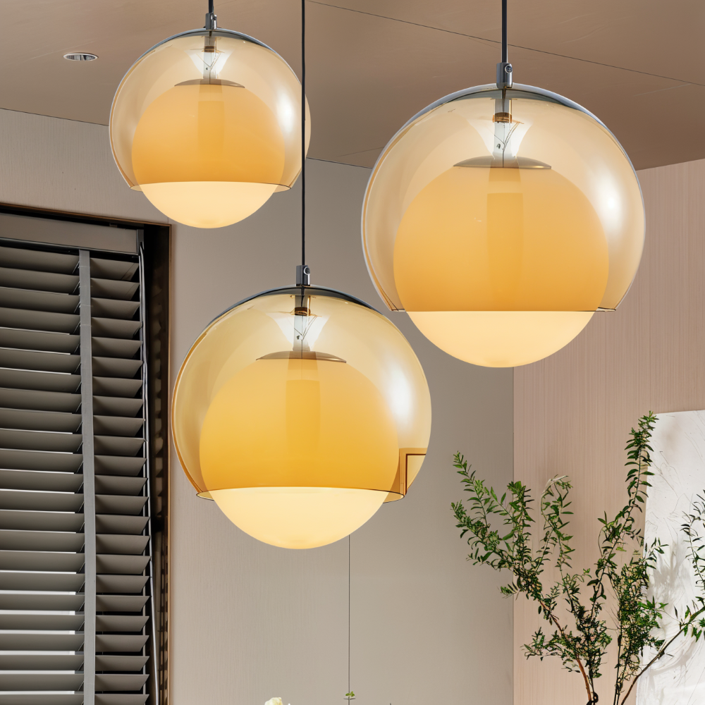 OrangeOrb Pendelleuchte - Retro Bauhaus Glas Hängelampe - Doppelschichtige Lampe