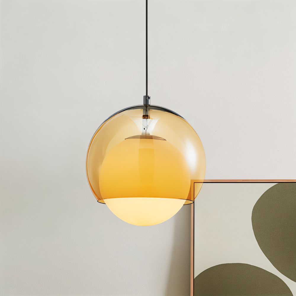OrangeOrb Pendelleuchte - Retro Bauhaus Glas Hängelampe - Doppelschichtige Lampe