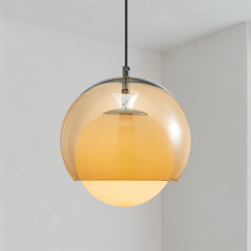OrangeOrb Pendelleuchte - Retro Bauhaus Glas Hängelampe - Doppelschichtige Lampe