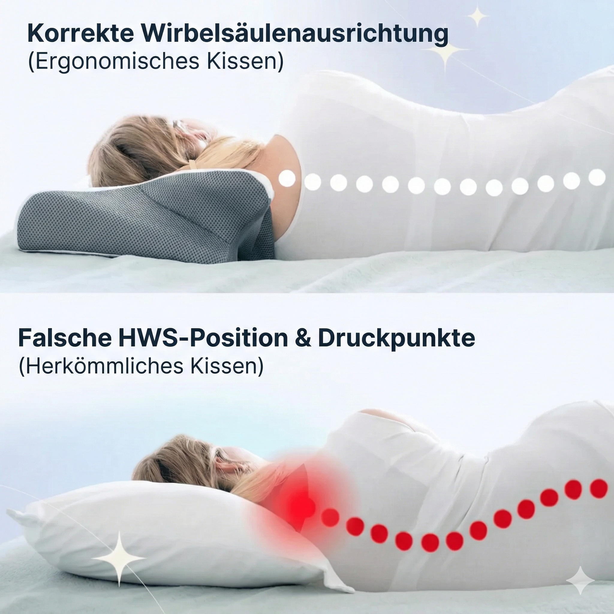 Orthopädisches Nackenstützkissen 6-Zonen – Ergonomisches Stern-Kissen mit Armablage – Memory Foam gegen Nackenschmerzen