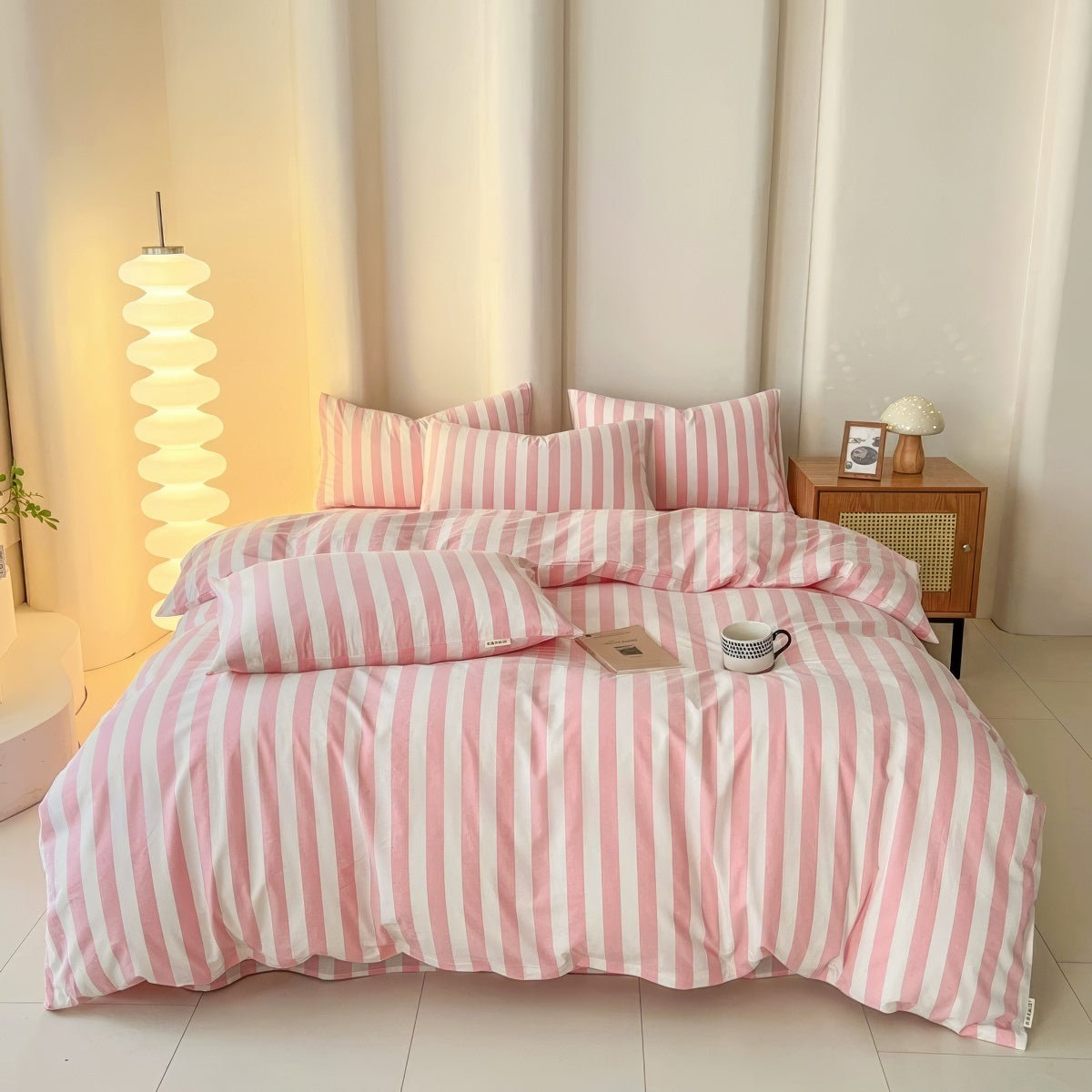 Pastell Gestreiftes Bettwäsche Set - Weiche Baumwollmischung für Stilvolles Schlafzimmer 1