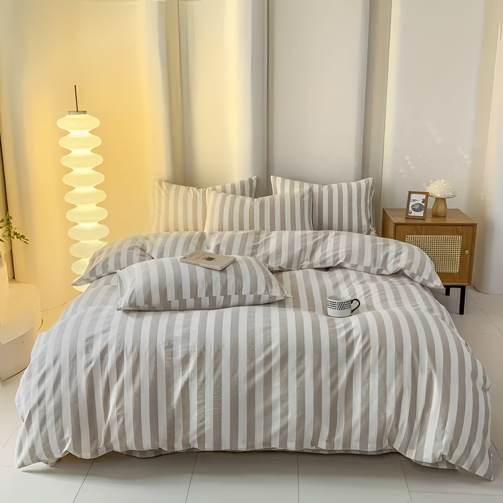Pastell Gestreiftes Bettwäsche Set - Weiche Baumwollmischung für Stilvolles Schlafzimmer