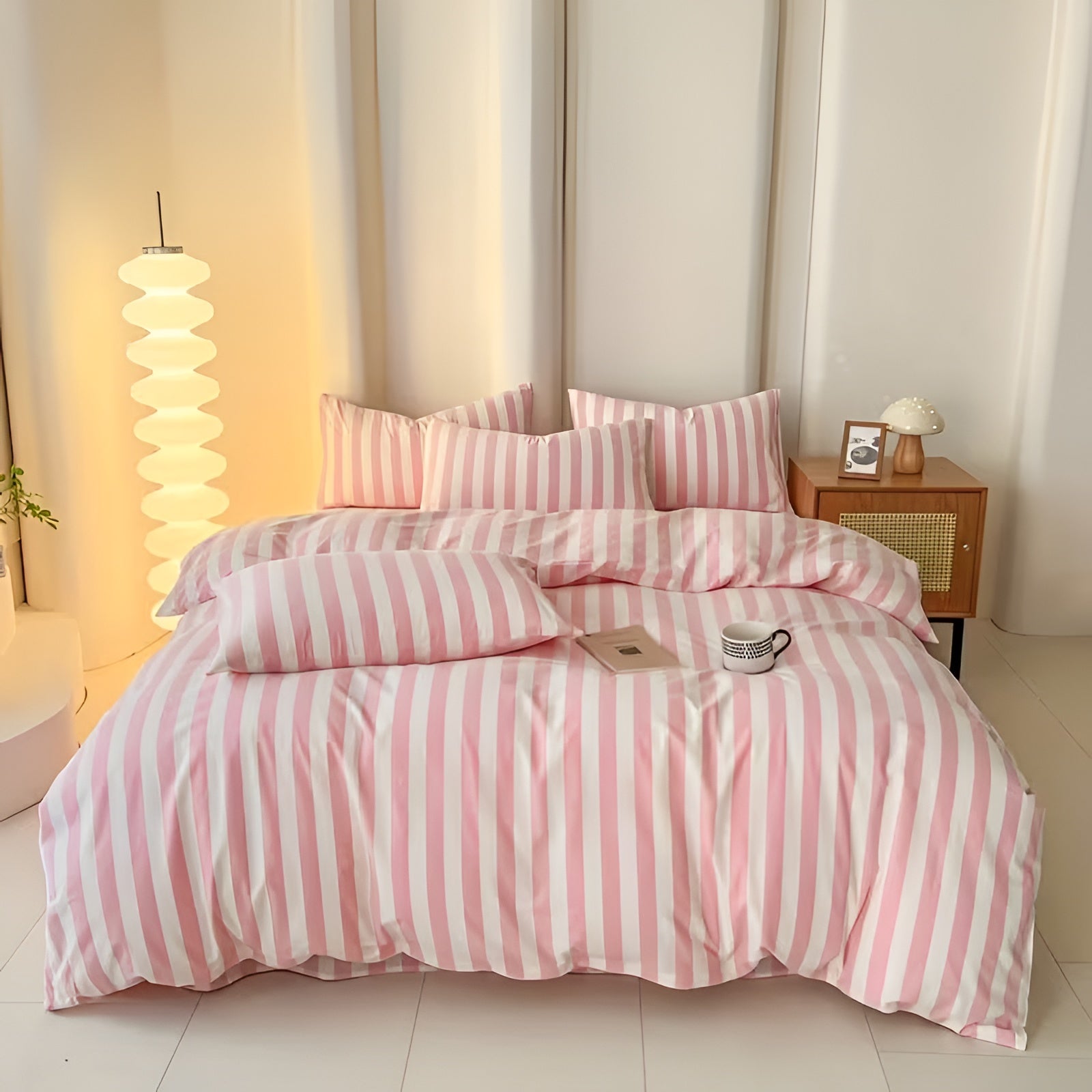 Pastell Gestreiftes Bettwäsche Set - Weiche Baumwollmischung für Stilvolles Schlafzimmer