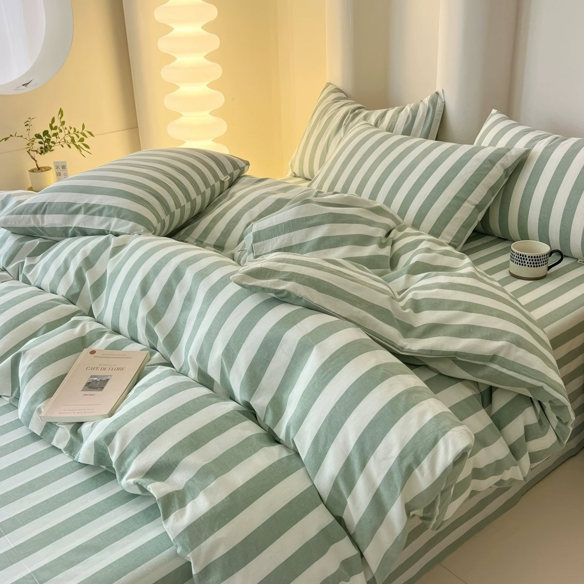 Pastell Gestreiftes Bettwäsche Set - Weiche Baumwollmischung für Stilvolles Schlafzimmer 7