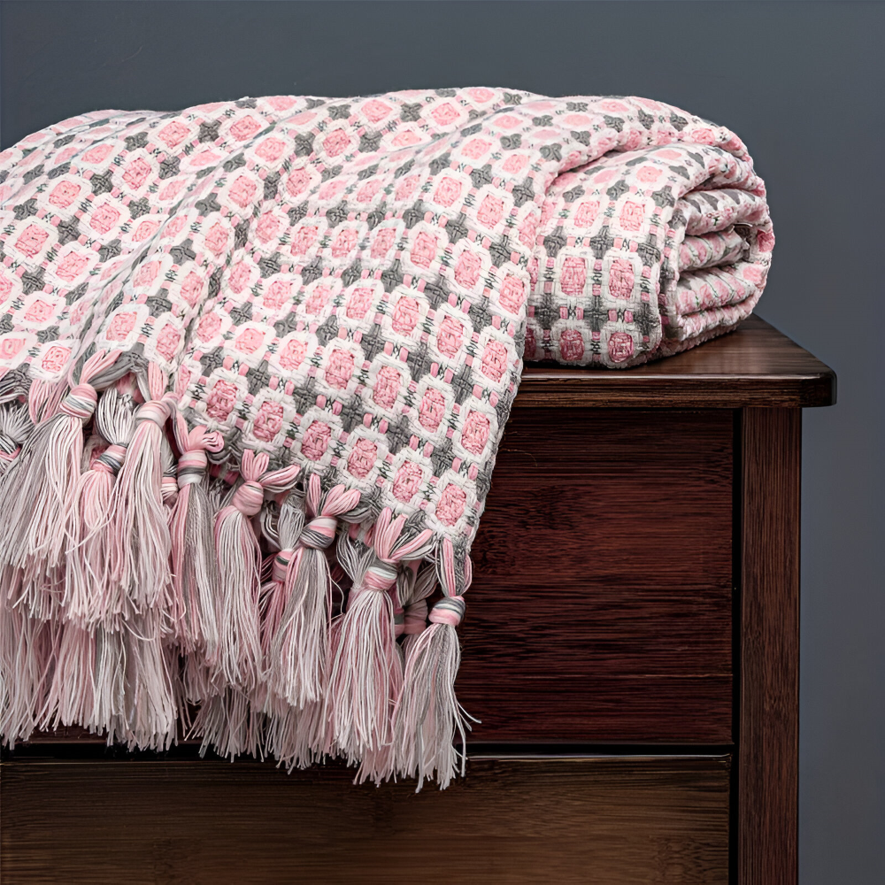 PeaKnit Plaid - Mehrzweck Decke - Lebendige Polyester Fleece Blanket mit Quaste