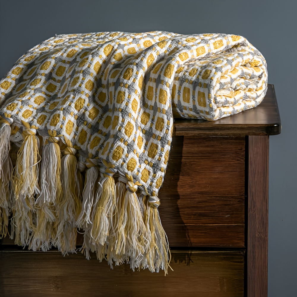 PeaKnit Plaid - Mehrzweck Decke - Lebendige Polyester Fleece Blanket mit Quaste