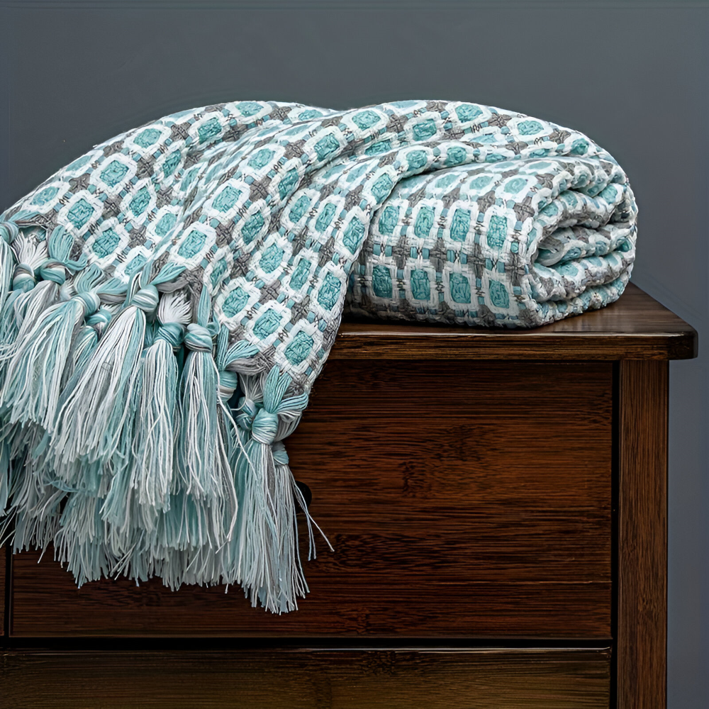 PeaKnit Plaid - Mehrzweck Decke - Lebendige Polyester Fleece Blanket mit Quaste
