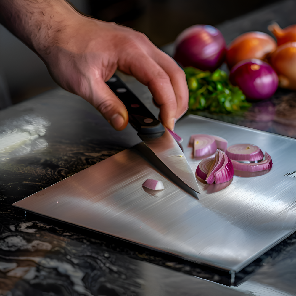 PerfeChop Schneidebrett - Premium Doppelseitiges Schneidebrett aus Edelstahl