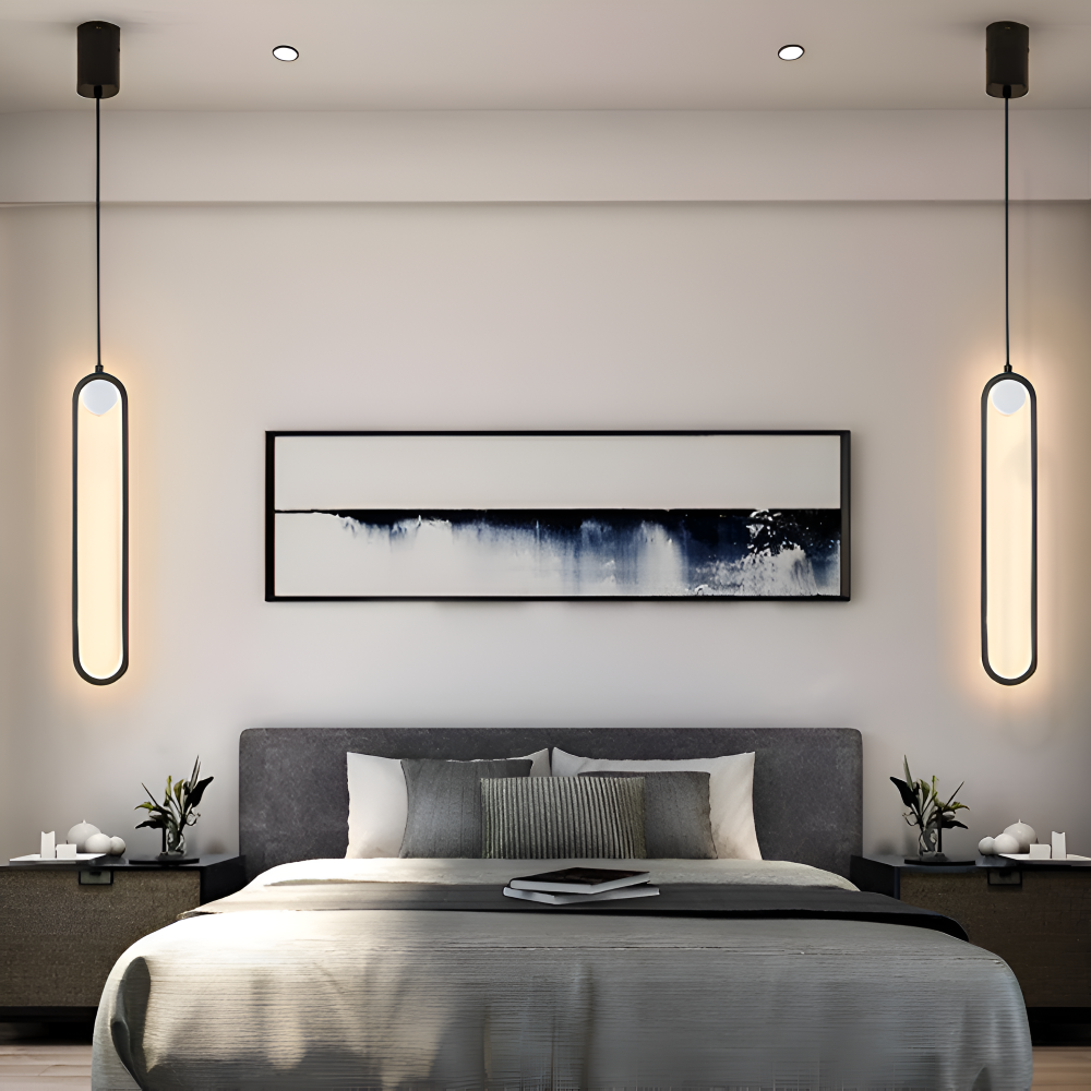 PinOval Pendelleuchte - Schwarzes Aluminium, Längliche LED Hängelampe