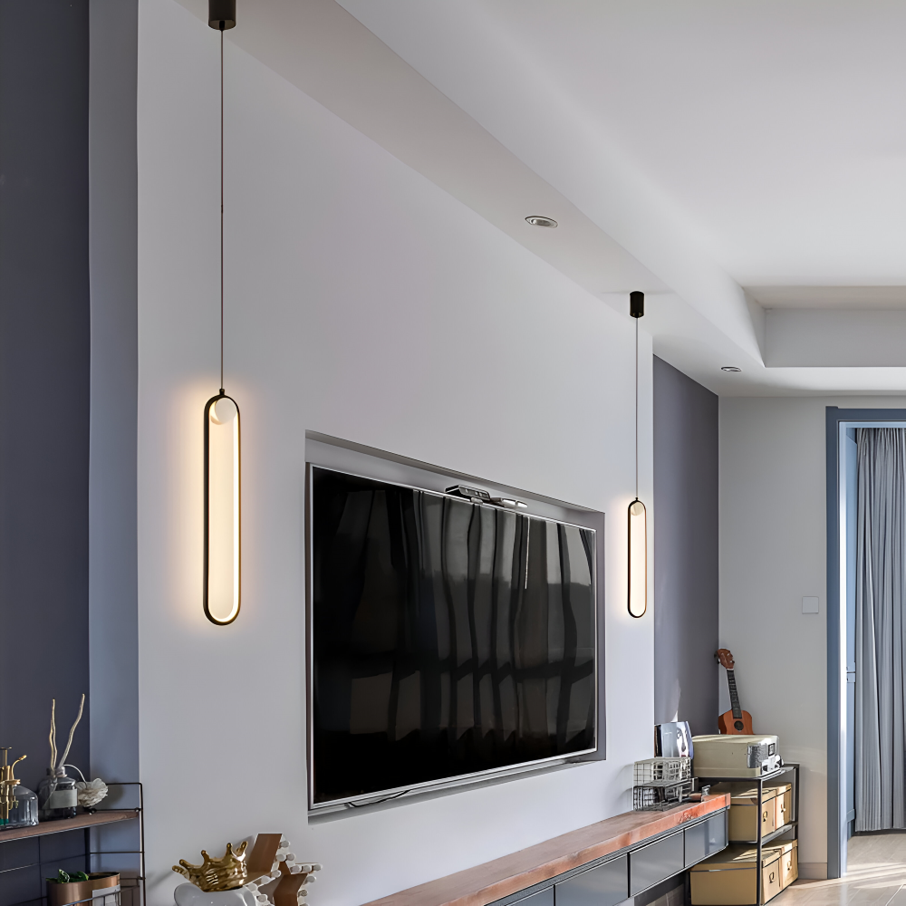 PinOval Pendelleuchte - Schwarzes Aluminium, Längliche LED Hängelampe