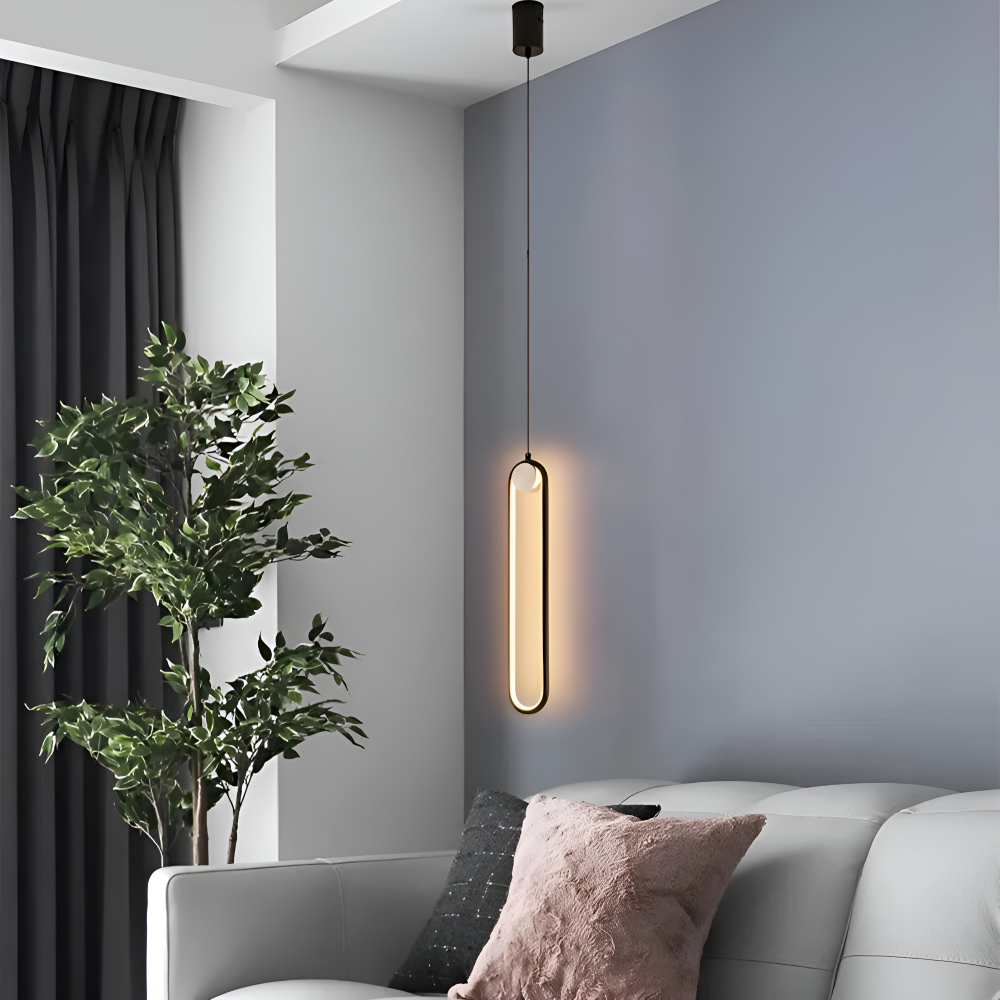 PinOval Pendelleuchte - Schwarzes Aluminium, Längliche LED Hängelampe