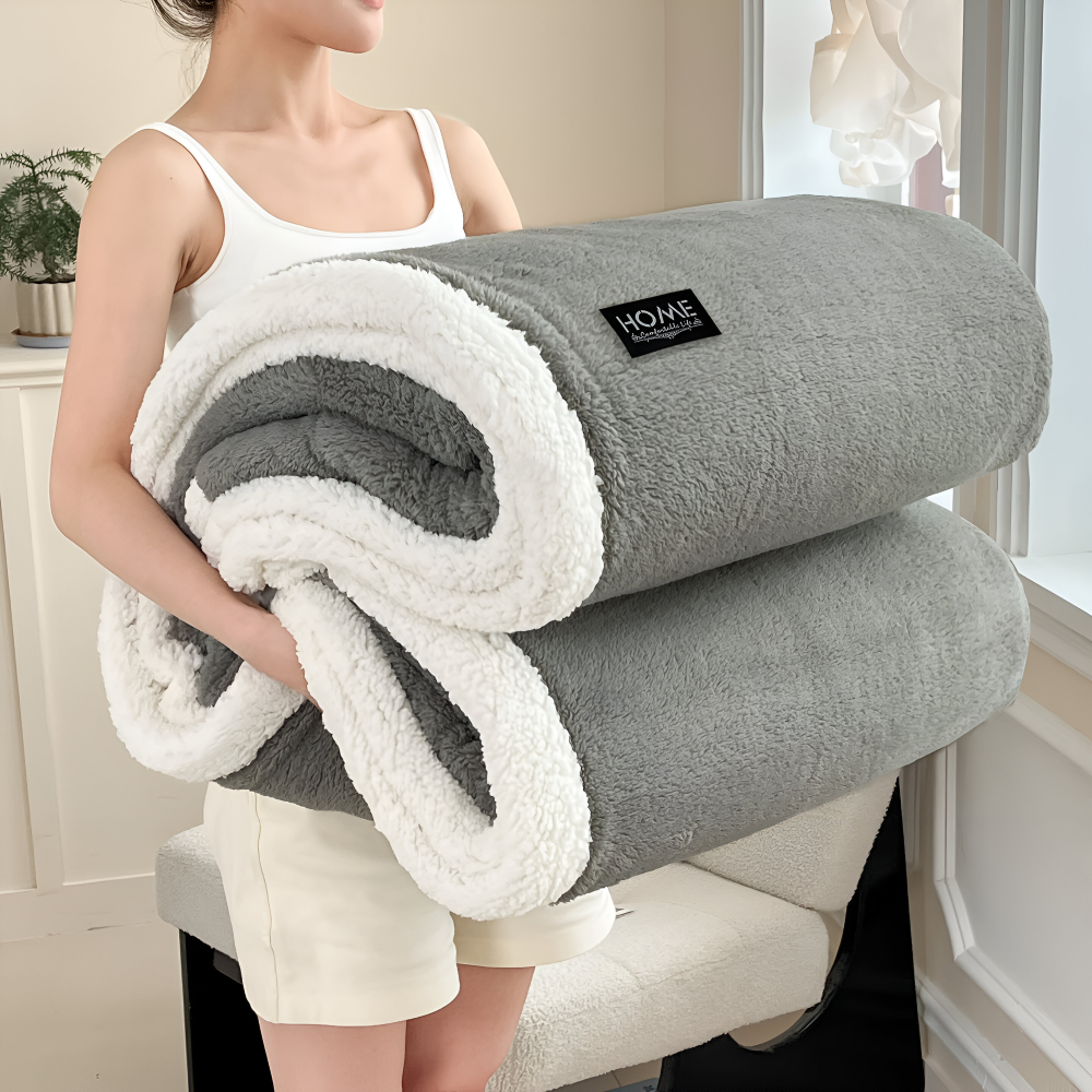 Plüsch Doppel Schicht Faux Schafsfell Kusheldecke - Weiche und Warme Grau & Weiße Streifen Decke