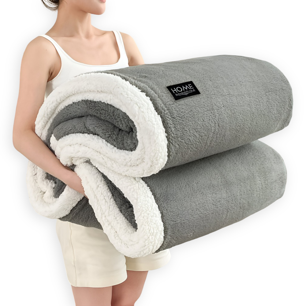 Plüsch Doppel Schicht Faux Schafsfell Kusheldecke - Weiche und Warme Grau & Weiße Streifen Decke