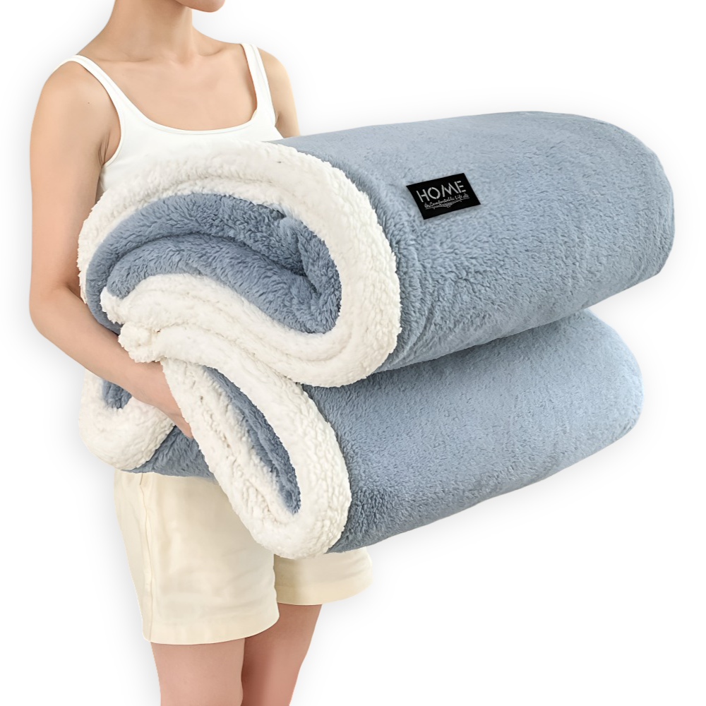 Plüsch Doppel Schicht Faux Schafsfell Kusheldecke - Weiche und Warme Grau & Weiße Streifen Decke