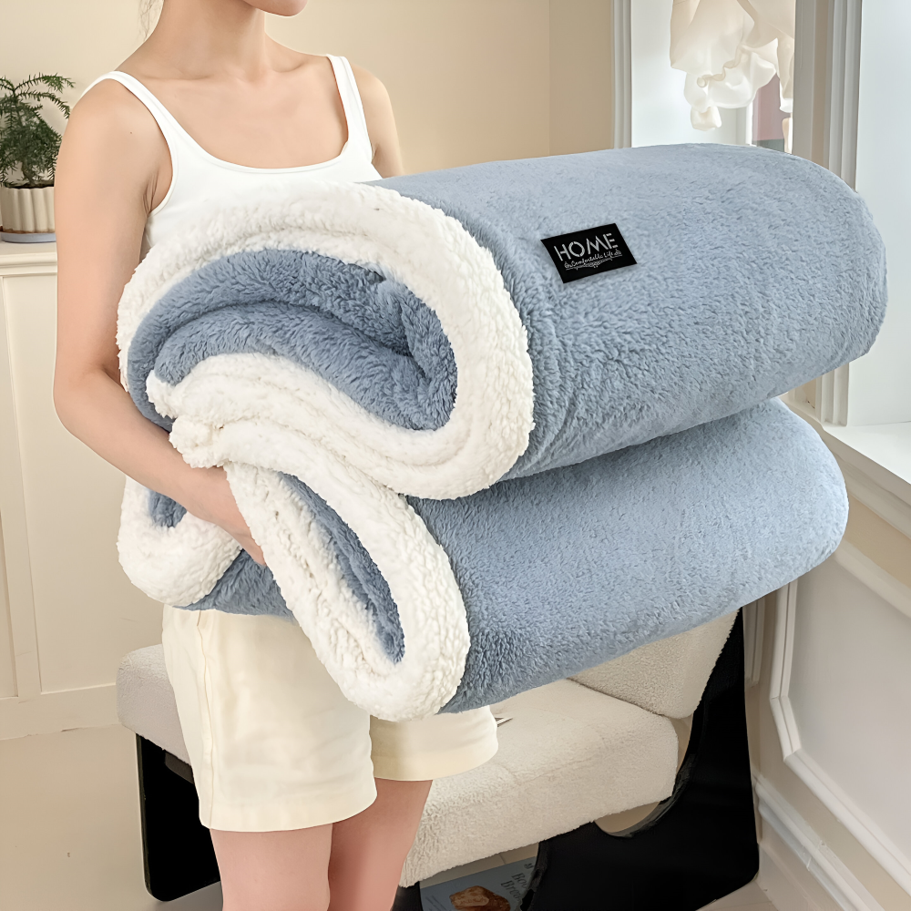 Plüsch Doppel Schicht Faux Schafsfell Kusheldecke - Weiche und Warme Grau & Weiße Streifen Decke