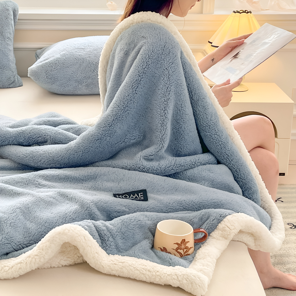 Plüsch Doppel Schicht Faux Schafsfell Kusheldecke - Weiche und Warme Grau & Weiße Streifen Decke