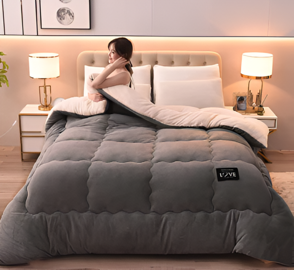 PlushFluff Bettbezug - Weiche dicke Winter Wolle Stoff Bettdecke