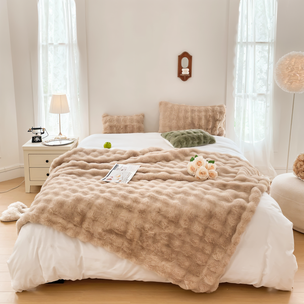 PlushHue Plaid - Weiche Kunstpelz Fleecedecke - Gradient Thick Heated Blanket