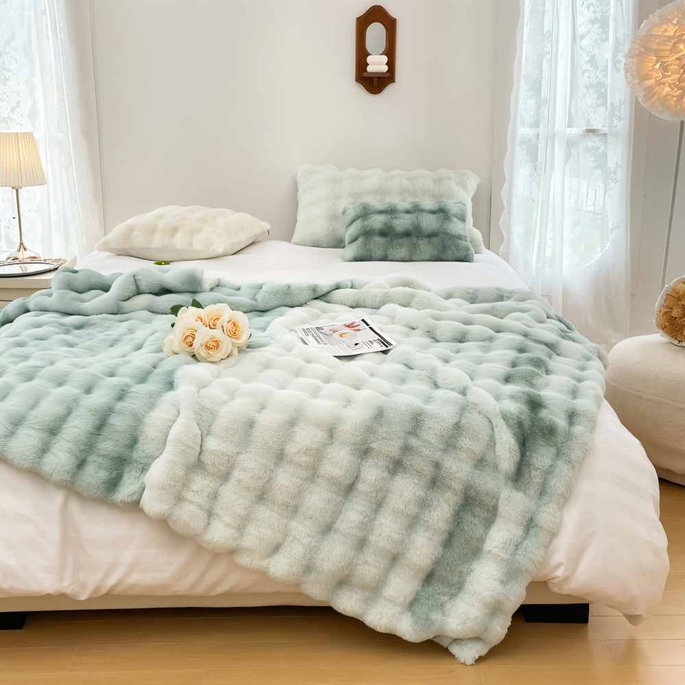 PlushHue Plaid - Weiche Kunstpelz Fleecedecke - Gradient Thick Heated Blanket