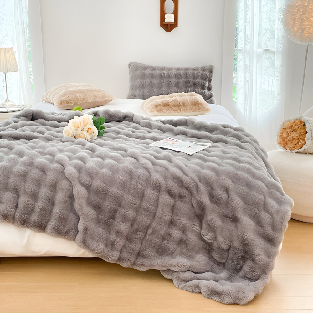 PlushHue Plaid - Weiche Kunstpelz Fleecedecke - Gradient Thick Heated Blanket