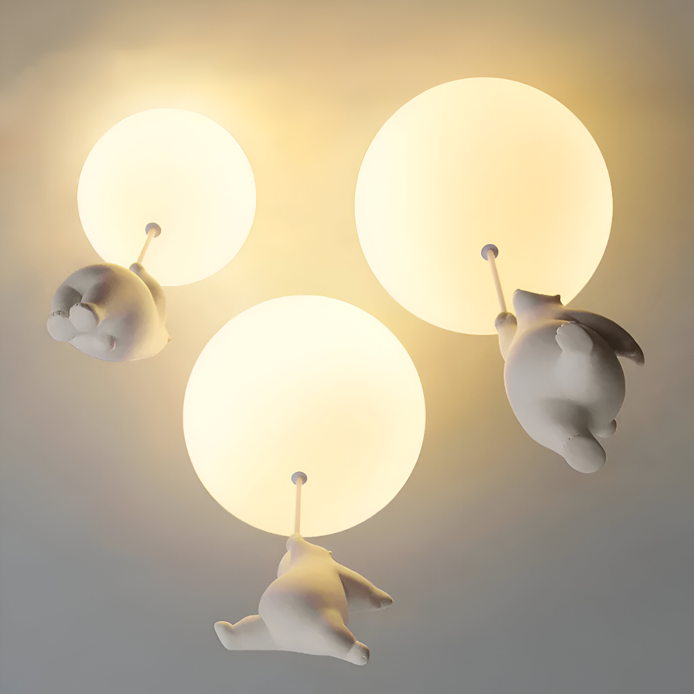 PolarLoon Pendelleuchte - Verspielte Harz & Acryl Weiß Luftballon Bär Hängelampe