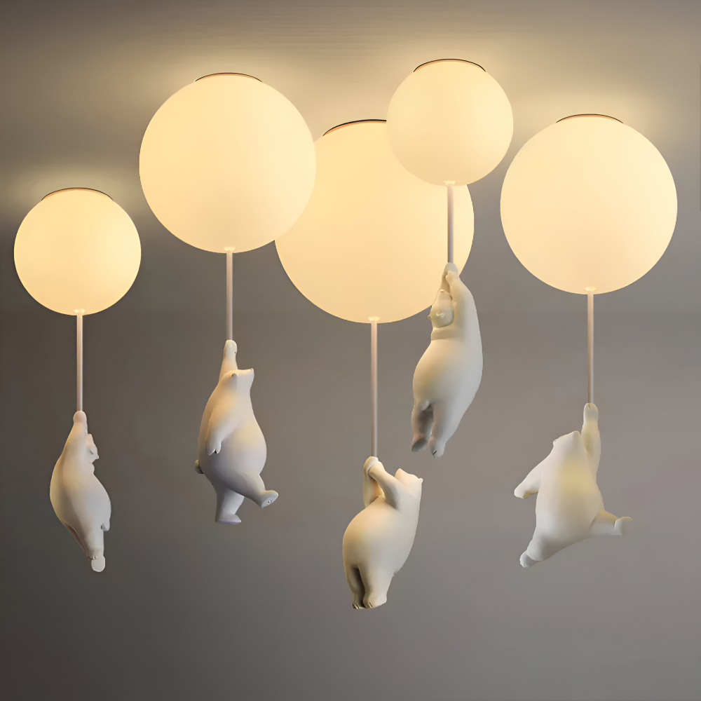 PolarLoon Pendelleuchte - Verspielte Harz & Acryl Weiß Luftballon Bär Hängelampe