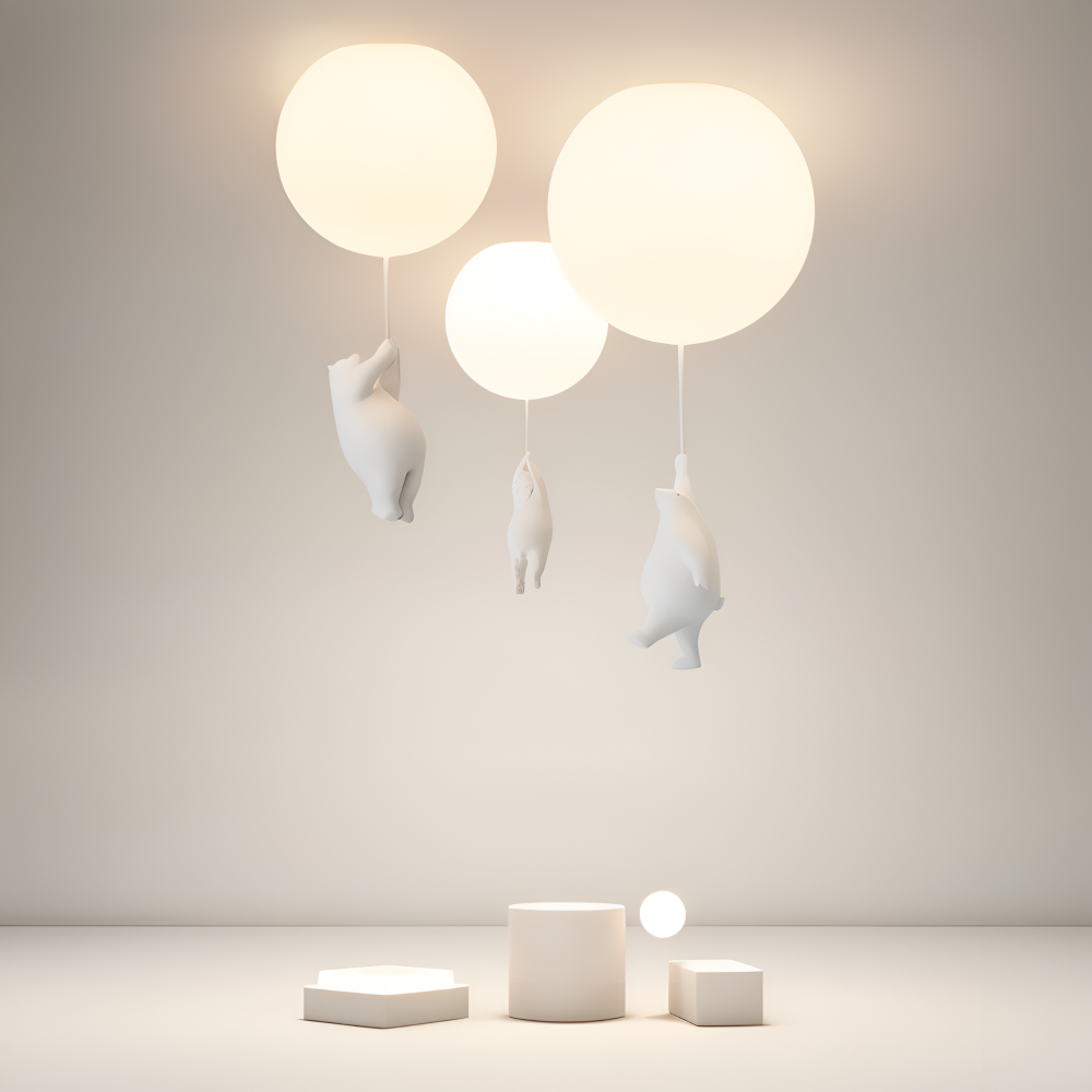PolarLoon Pendelleuchte - Verspielte Harz & Acryl Weiß Luftballon Bär Hängelampe