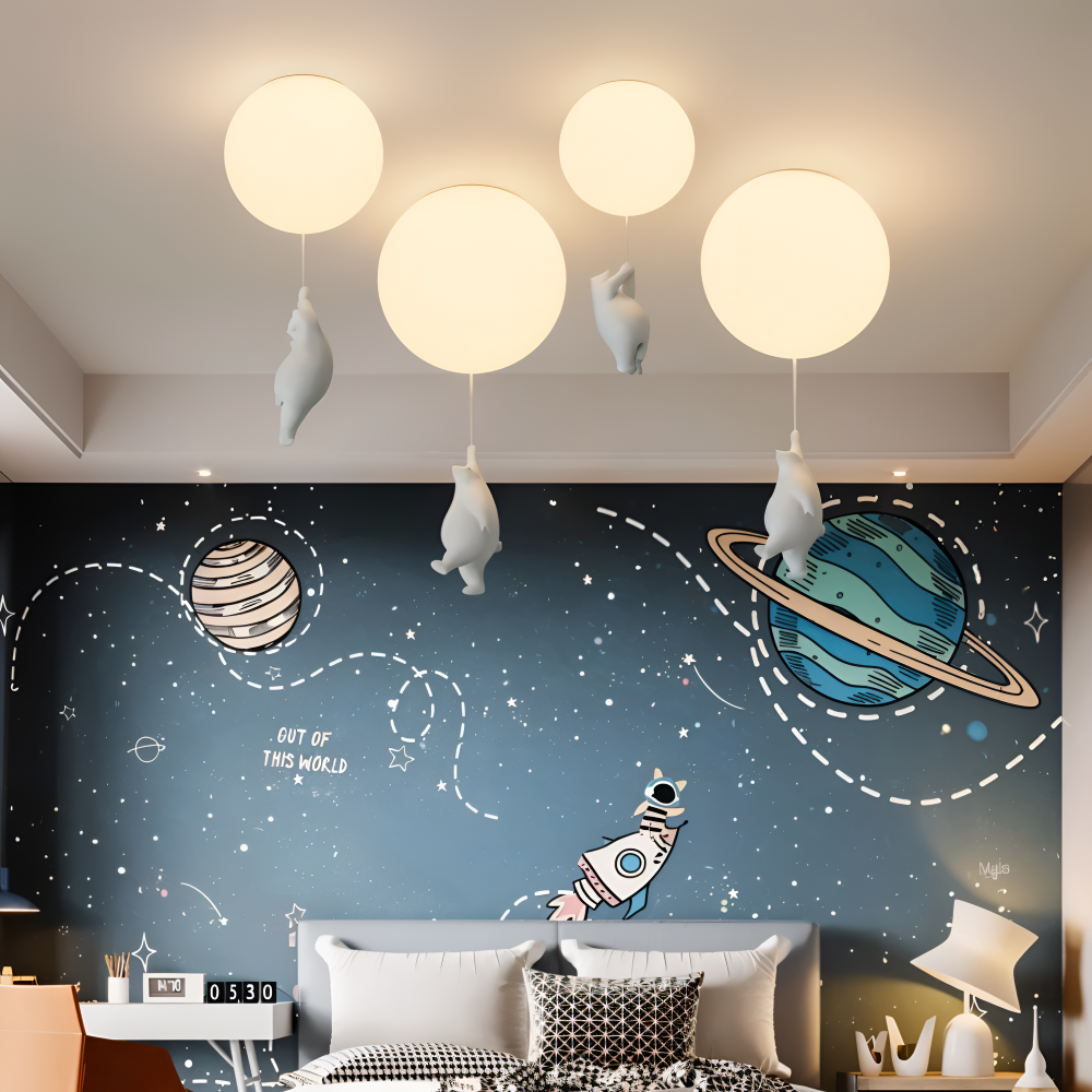 PolarLoon Pendelleuchte - Verspielte Harz & Acryl Weiß Luftballon Bär Hängelampe