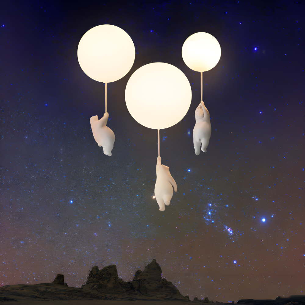 PolarLoon Pendelleuchte - Verspielte Harz & Acryl Weiß Luftballon Bär Hängelampe