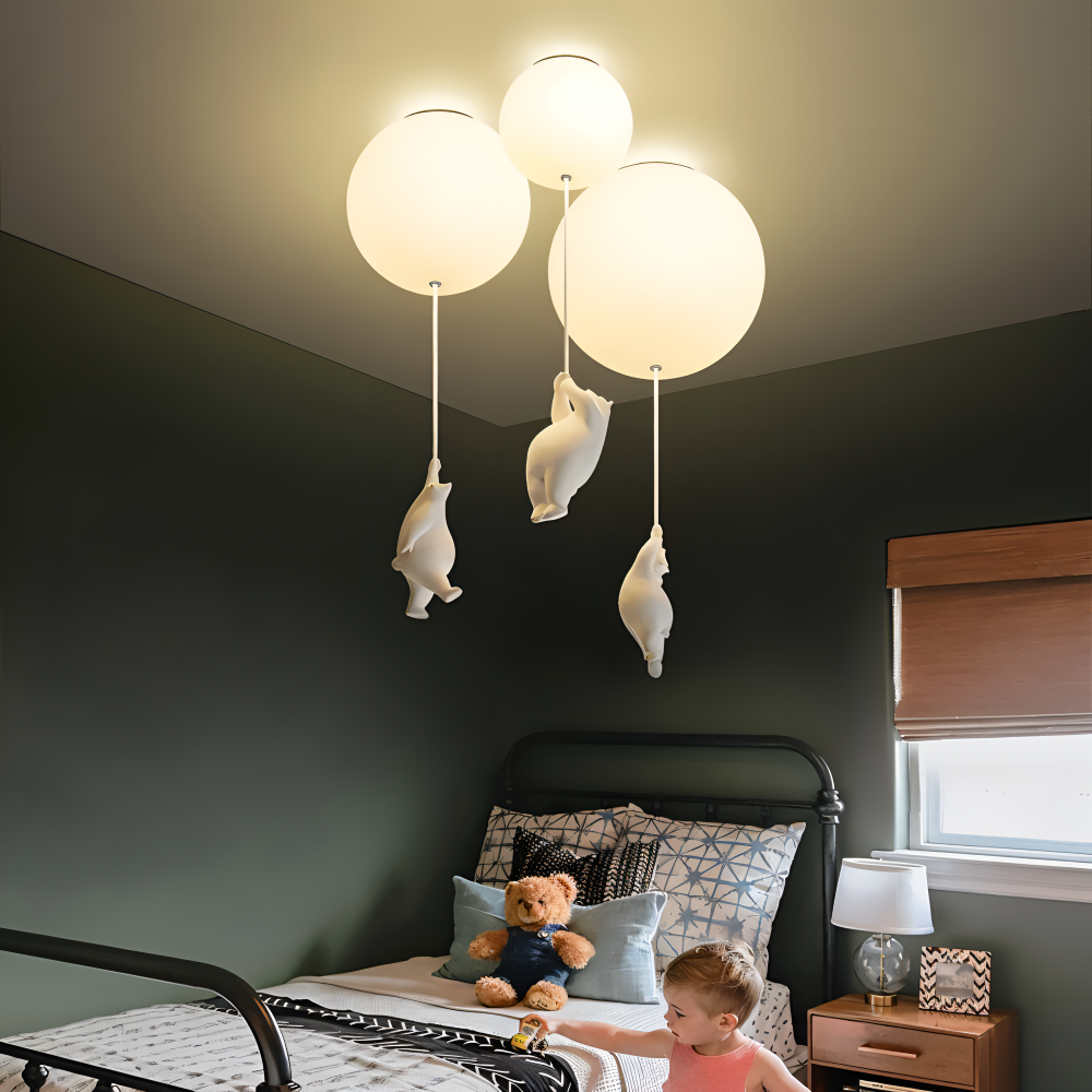 PolarLoon Pendelleuchte - Verspielte Harz & Acryl Weiß Luftballon Bär Hängelampe