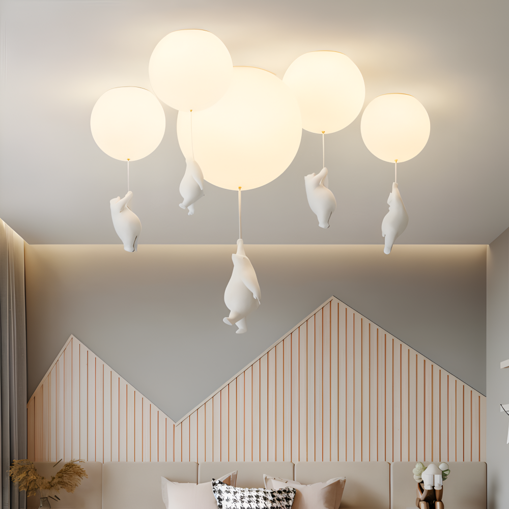 PolarLoon Pendelleuchte - Verspielte Harz & Acryl Weiß Luftballon Bär Hängelampe
