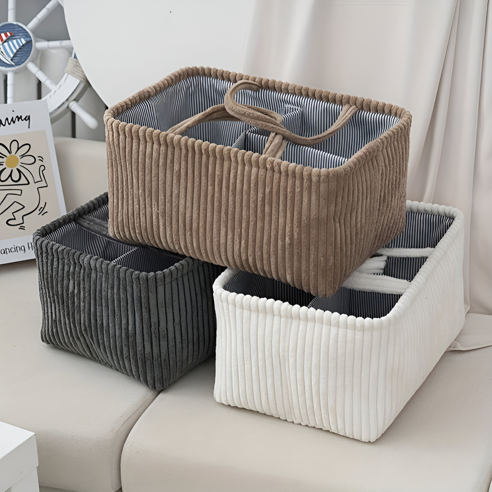 Aufbewahrungskorb aus Polyester (38x26x18cm) – Windelorganizer & Baby-Korb mit Fächern