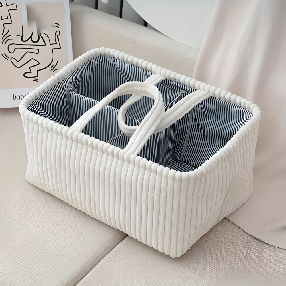 Aufbewahrungskorb aus Polyester (38x26x18cm) – Windelorganizer & Baby-Korb mit Fächern