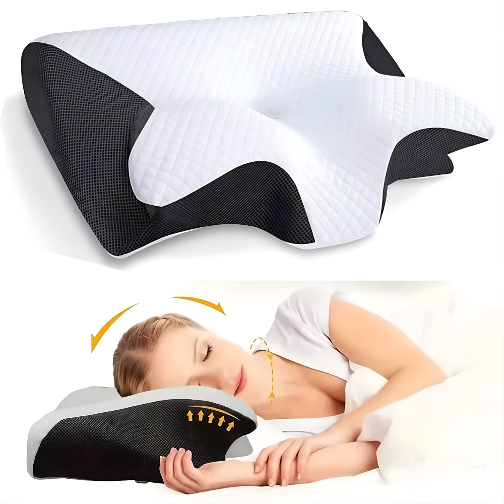 Orthopädisches HWS Nackenstützkissen – Butterfly Design mit Armablage – Memory Foam gegen Nackenschmerzen (60x35cm)