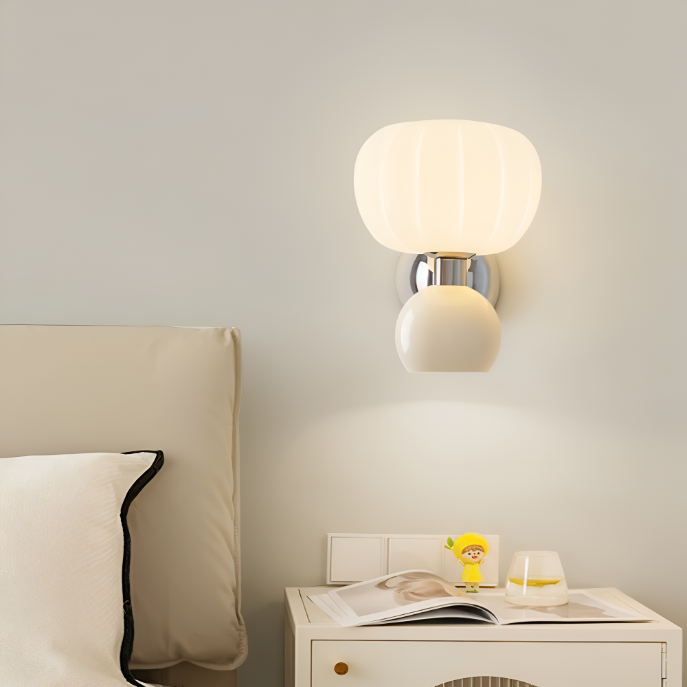 Pumpk Wandleuchte - Creme Kürbis Wandlampe - Wandlampe Design für Schlafzimmer - Minimalistische Wandleuchten LED